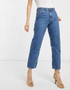 Asos Design Florence Authentic Straight Leg Jeans In Vintage Midwash Blue-blues