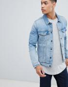 Asos Design Skinny Denim Jacket In Light Wash - Blue