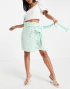 Style Cheat Mini Wrap Skirt Set In Green Heart Print