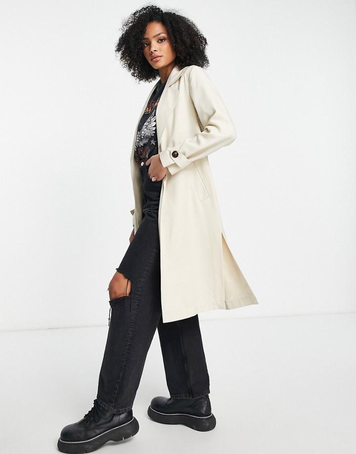 Miss Selfridge Fluid Duster Coat In Stone-neutral