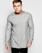 Asos Rib Jersey Longline Long Sleeve T-shirt In Pigment Wash - Gray