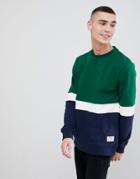 Pull & Bear Color Block Sweatshirt In Green - Green