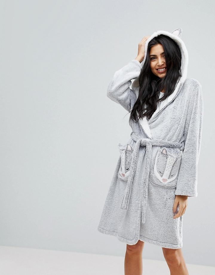 Hunkemoller Badger Fleece Robe - Gray