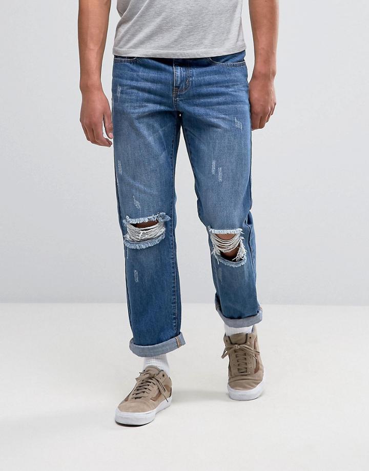 Heros Heroine Jeans In Straight Fit With Rips - Blue