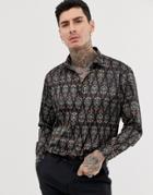 Devils Advocate Oversized Satin Print Long Sleeve Shirt-black