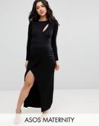 Asos Maternity Wrap Maxi Dress With Cut Out Neck - Black