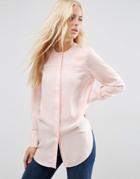 Asos Collarless Tunic Blouse With Contrast Piping - Pink