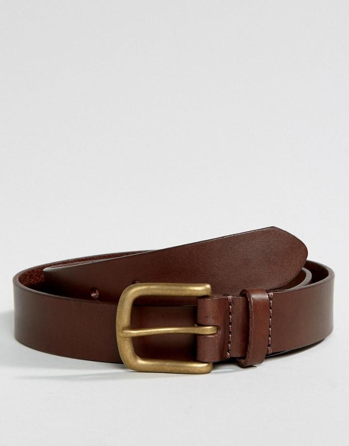 Abercrombie & Fitch Core Leather Belt In Dark Brown - Brown