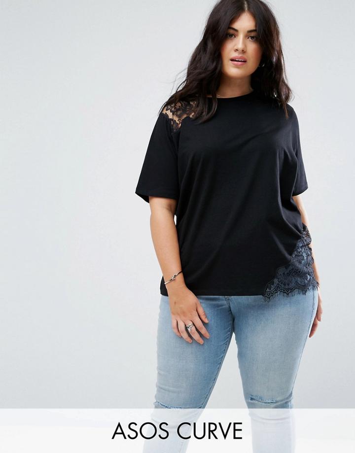 Asos Curve T-shirt With Cutwork Lace - Black