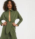Asos Design Tall Drop Waist Mini Shirt Dress - Green