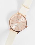 Christian Lars Womens Leather Strap Watch In Cream And Rose Gold
