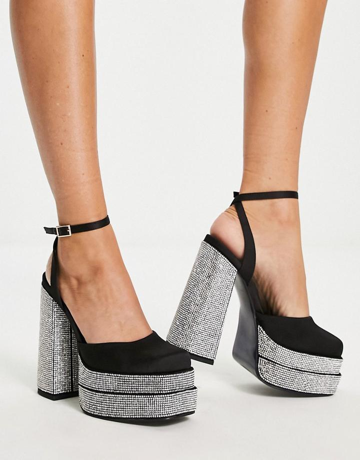 Asos Design Pluto Embellished Platform Heeled Shoes In Black