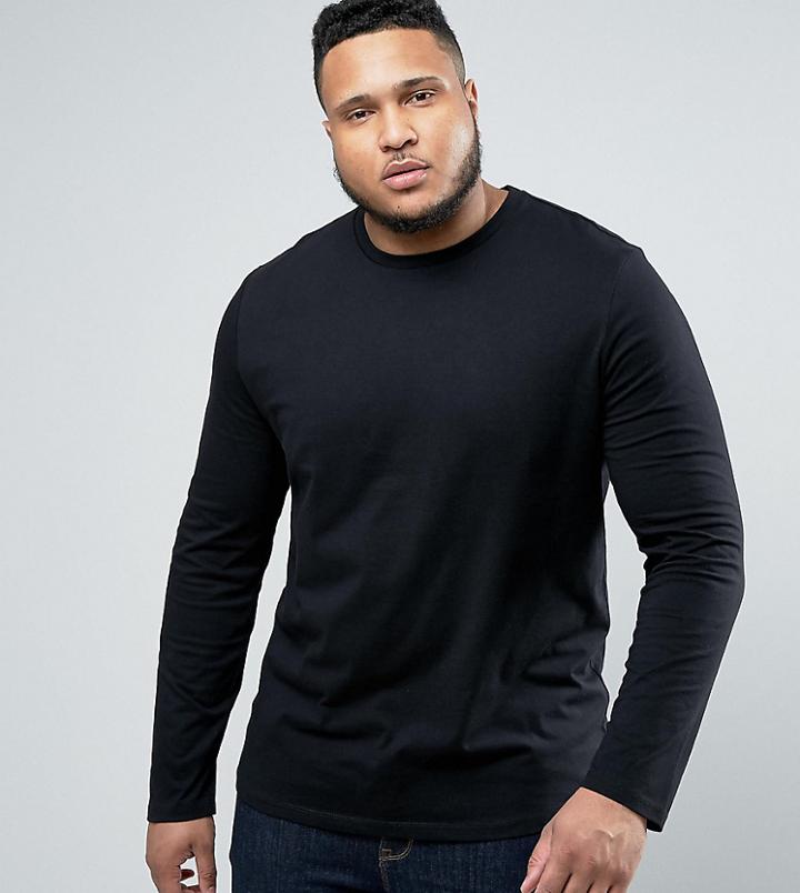Asos Design Plus Long Sleeve T-shirt With Crew Neck In Black - Black