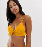 Miss Selfridge Exclusive Bikini Top With Frill In Yellow