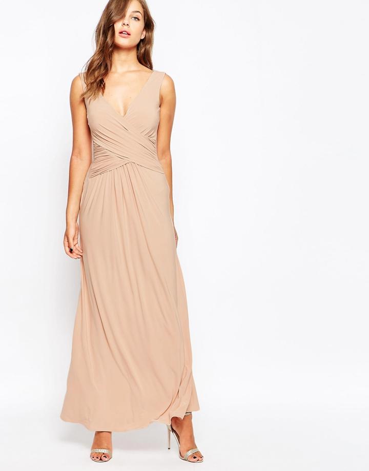 City Goddess Maxi Dress With Cross Front - Nude