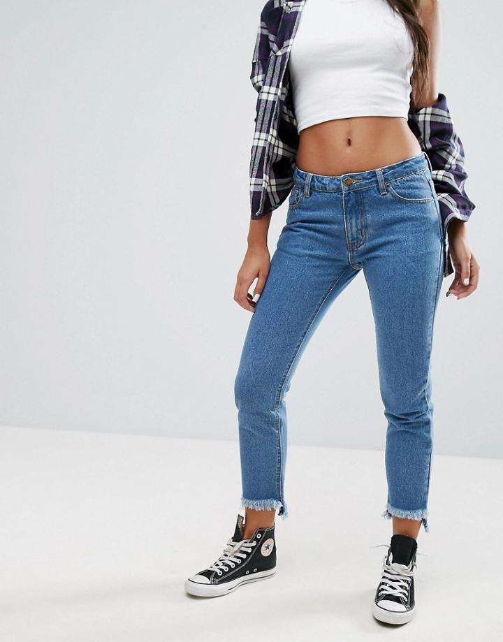 Liquor & Poker Straight Leg Jean With Step Hem And Contrast Wash - Blue