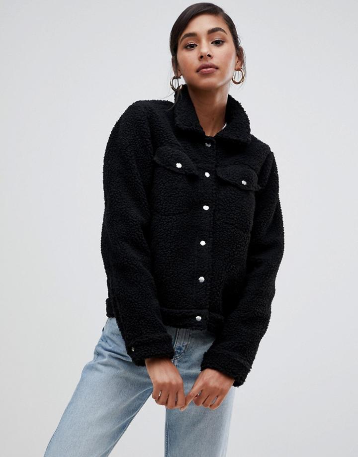 Brave Soul Tedd Trucker Borg Fleece Jacket - Black