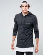 Asos Muscle Hoodie With Woven Zip Pocket - Black