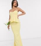 Missguided Petite Peplum Bridesmaid Dress In Lemon-yellow