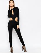 Asos Night Bodyfit Jumpsuit With Cut Out And Stud Detail - Black