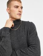 Asos Design Lambswool Roll Neck Sweater In Charcoal-grey