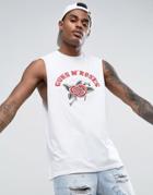 Asos Guns And Roses Sleeveless Band T-shirt With Dropped Armhole - White