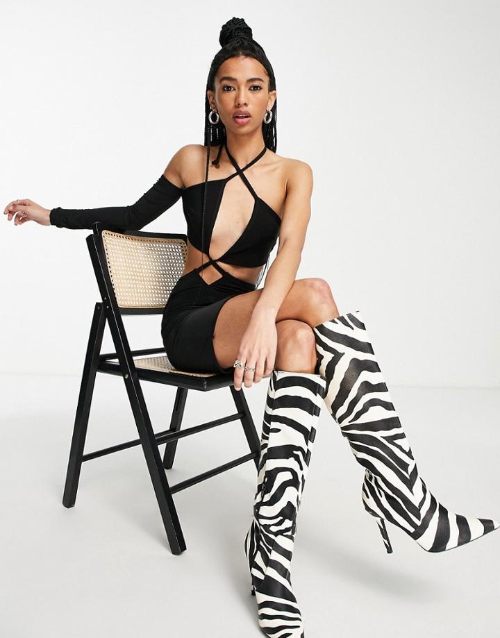 Missy Empire Asymmetric Cut Out Detail Dress In Black