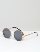 Asos Round Sunglasses With Side Cap In Gold - Gold