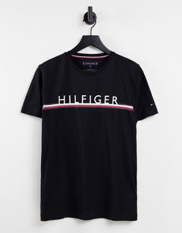 Tommy Hilfiger Corp Stripe Logo T-shirt In Black