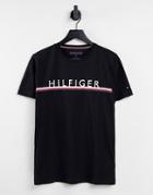 Tommy Hilfiger Corp Stripe Logo T-shirt In Black