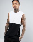 Asos Longline Sleeveless T-shirt With Contrast Panels And Dropped Armhole In White/black - White