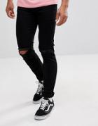 Asos Skinny Jeans In Black With Knee Rips - Black