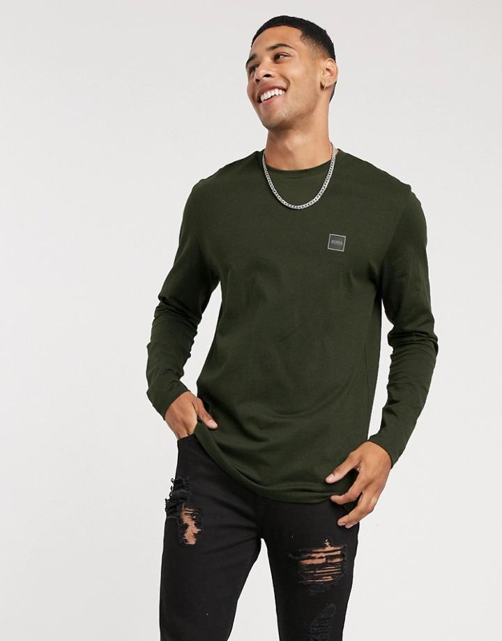 Boss Tacks Box Logo Long Sleeve Top In Khaki-green
