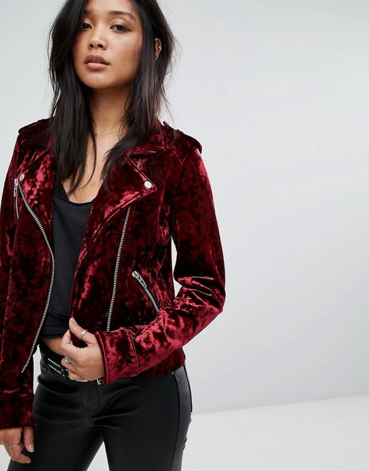 Blank Nyc Velvet Biker Jacket - Red