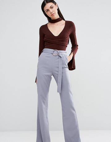 Lavish Alice Tall Pant With Belt Detail - Gray