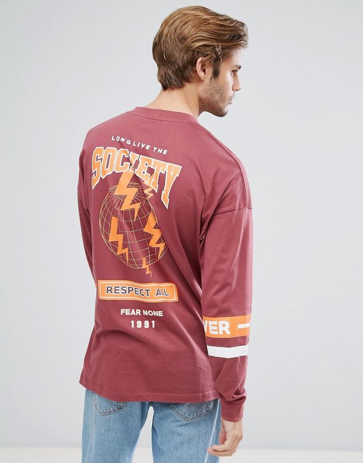 Asos Oversized Long Sleeve T-shirt With Retro Text Print - Red
