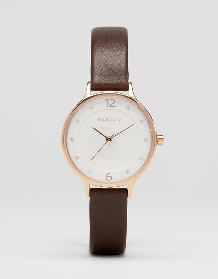 Skagen Anita Brown Leather Watch Skw2472 - Brown
