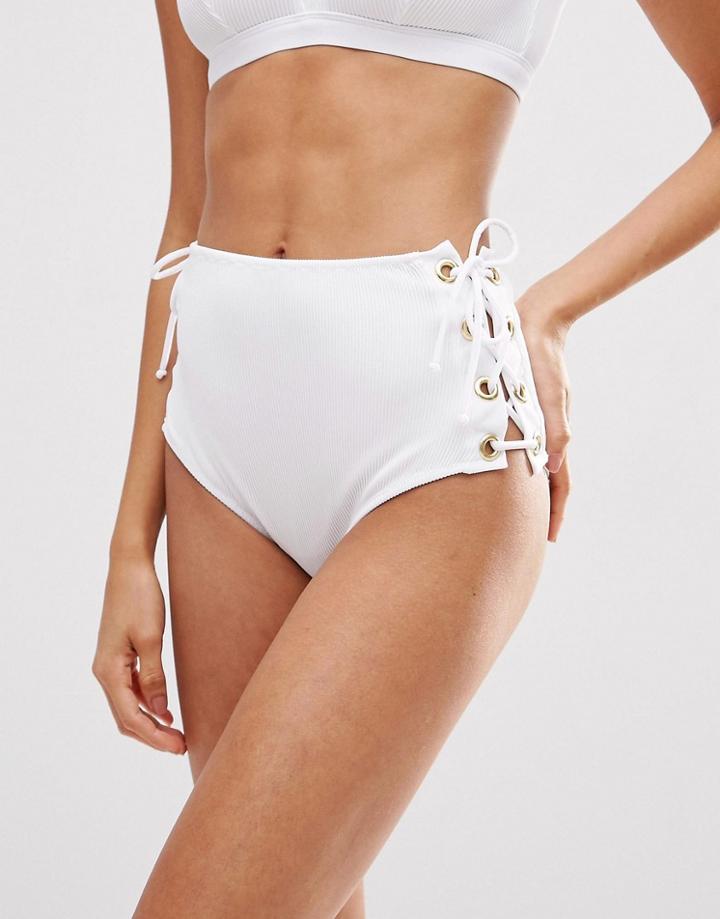Asos Eyelet Lace Up Ribbed High Waist Bikini Bottom