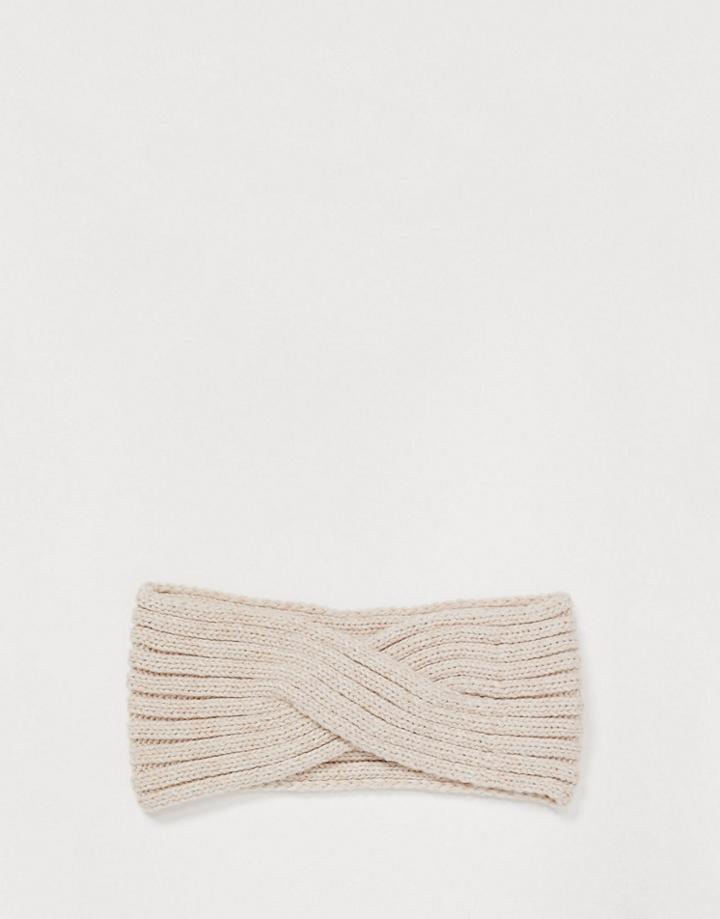 Asos Design Twist Front Headband In Oatmeal-brown