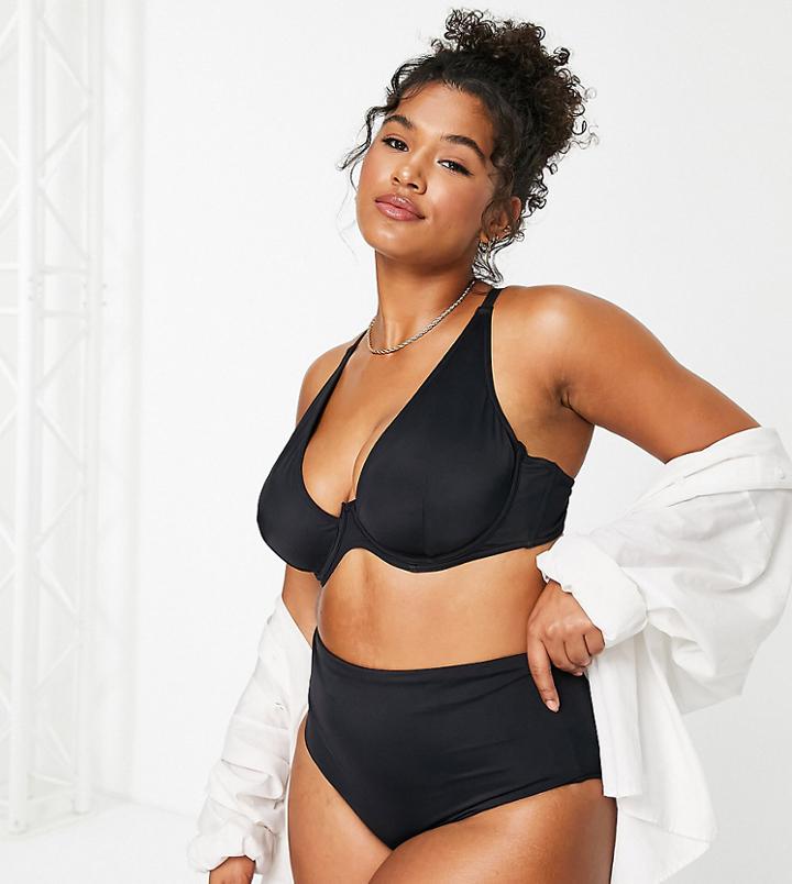 Asos Design Curve Mix And Match Step Front Underwire Bikini Top In Black