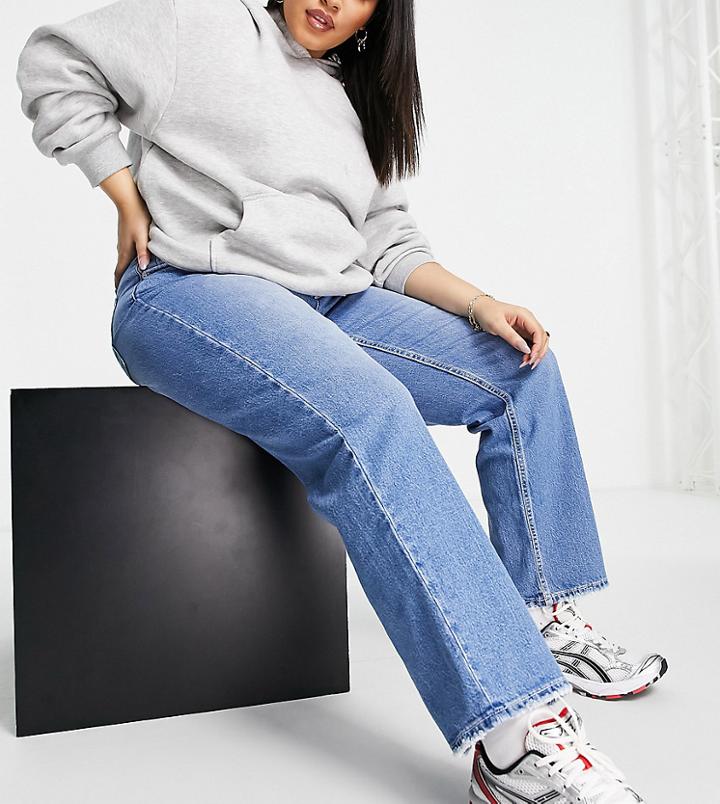 Dr Denim Plus Li Mid Rise Straight Leg Jeans In Mid Wash-blues
