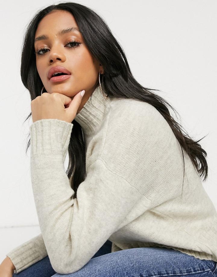 New Look High Neck Knitted Sweater In Oatmeal-white