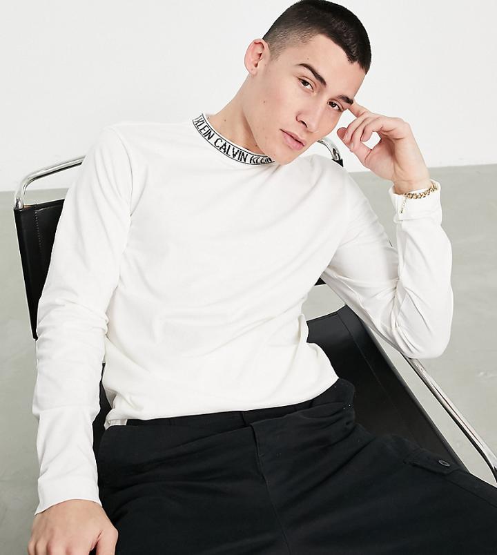 Calvin Klein Long Sleeve T-shirt In Cream Exclusive To Asos-white