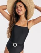 Vero Moda Swimsuit With Removable Cami Straps And Tortoiseshell Belt In Black-multi