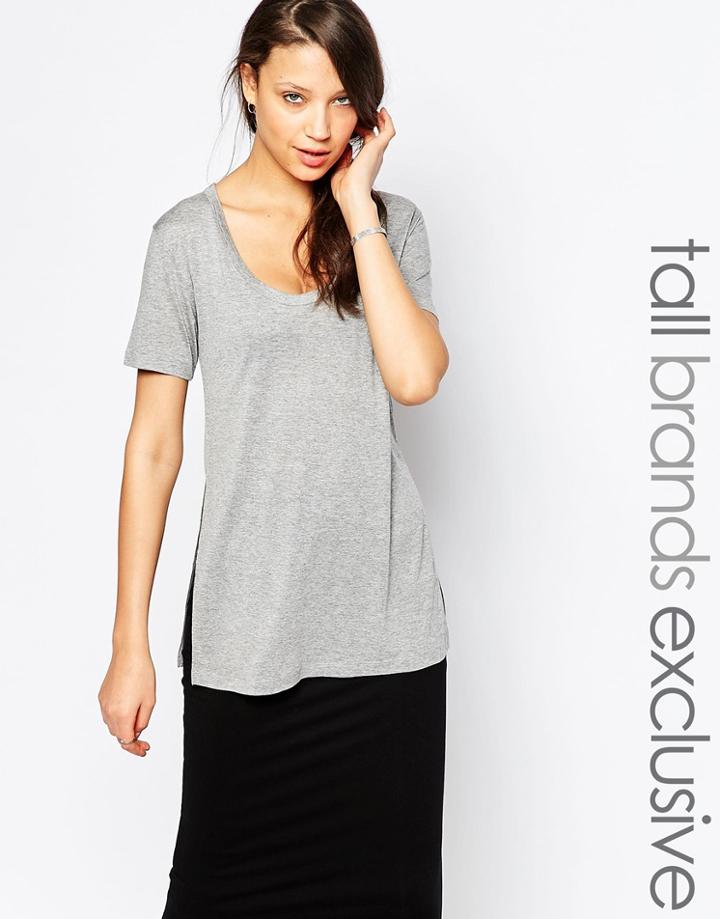 Ttya Scoop Neck Tee With Side Splits - Gray