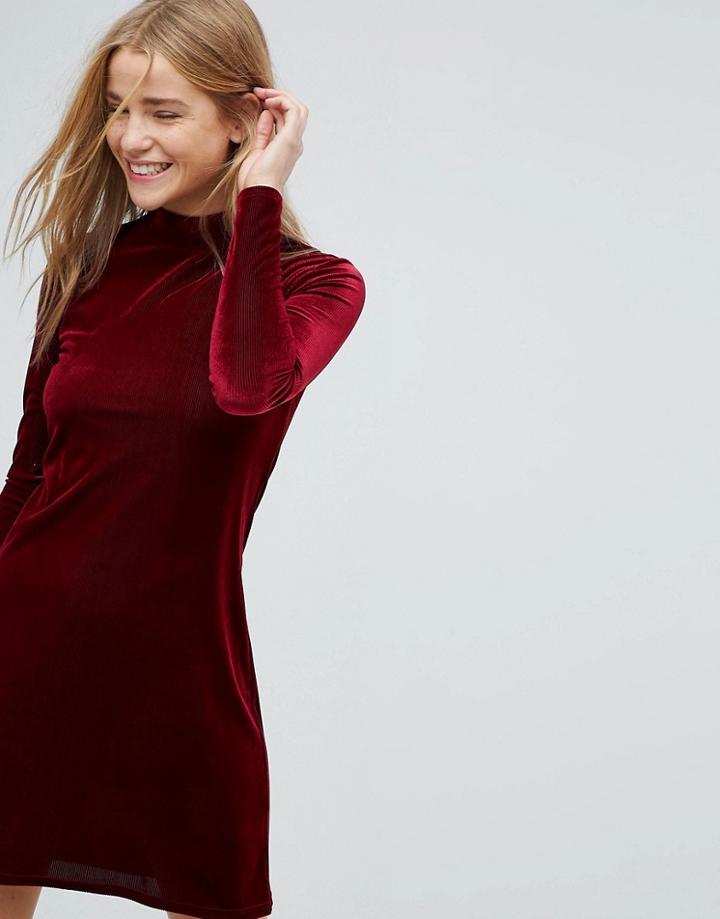 Nobody's Child High Neck Bodycon Dress In Velvet - Red