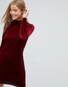 Nobody's Child High Neck Bodycon Dress In Velvet - Red
