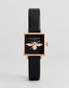 Olivia Burton Ob16am128 3d Bee Square Leather Watch In Black - Black