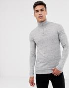 Asos Design Knitted Half Zip Sweater In Gray Marl - Gray