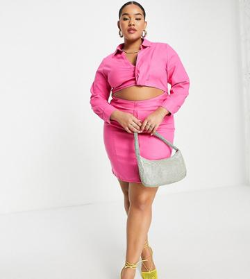 Simmi Plus Collar Detail Shirt Dress With Cut Out Waist In Pink